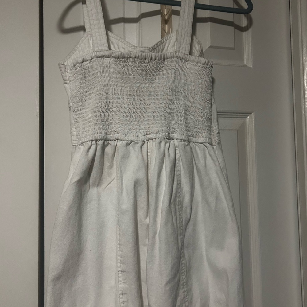 White Denim Button-Up Dress, cute mini dress 23 1/2 inches long - Picture 2 of 3
